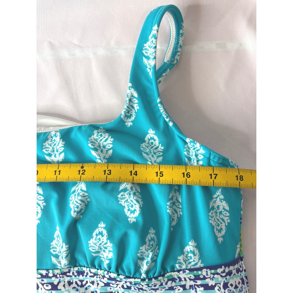 LANDS' END Teal Paisley Striped Tankini Top Sz 16 Underwire Bra Modest Swimwear - Picture 5 of 8